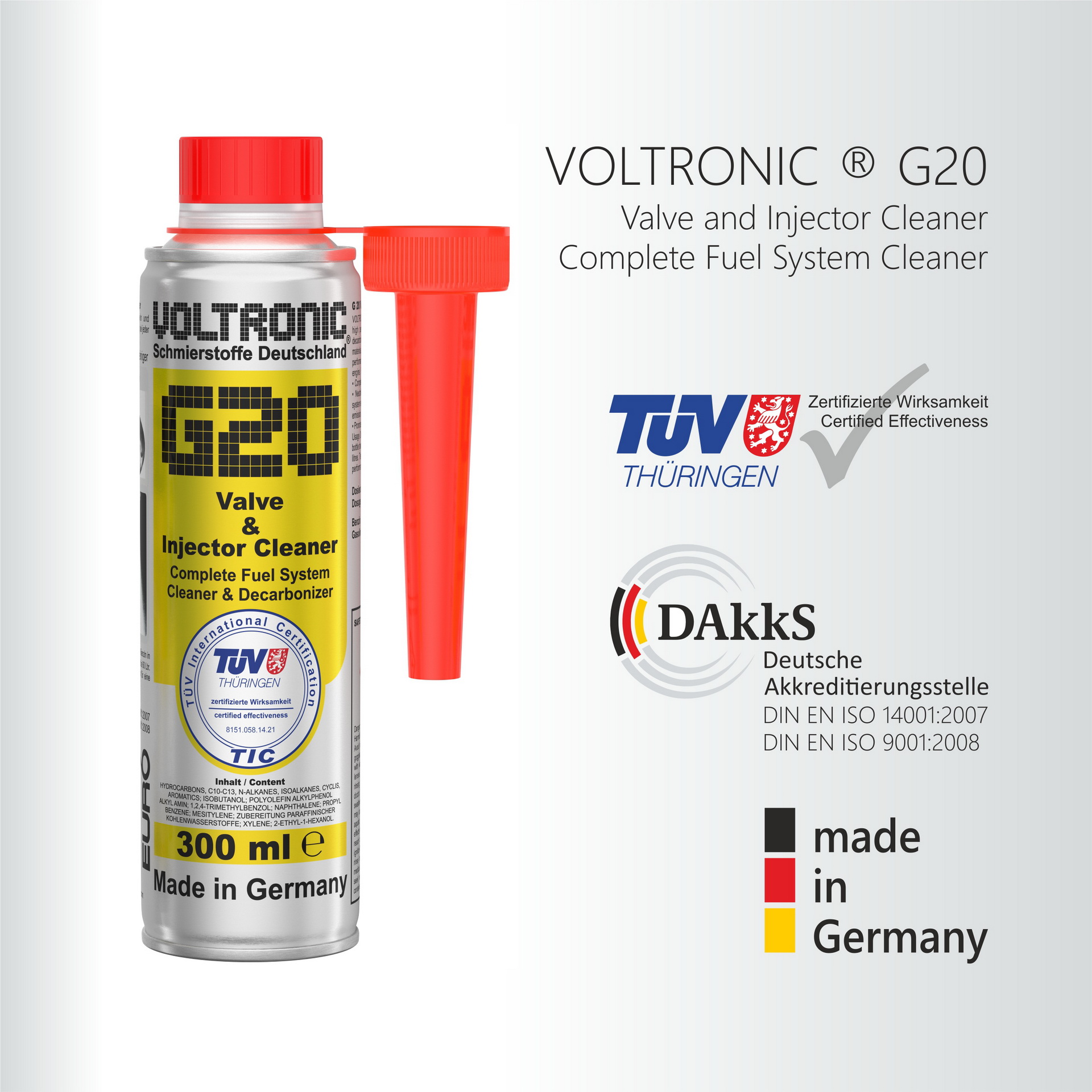 VOLTRONIC® G20 Valve and Injector Cleaner  Lubricant, Motor oil, Additive,  ATF, Gear Oil, Anti-freeze Coolant, Brake Fluid, Car Care and Chemical,  Made in Germany.